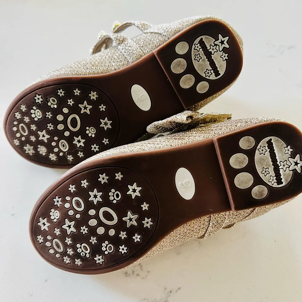 PANDANINJA Ankle strap gold glitter ballet flats size 6